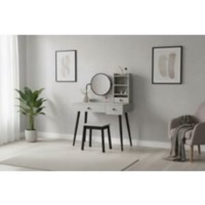 Grey Wooden Dressing Table Set with Mirror