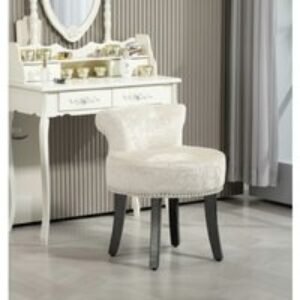 Velvet Upholstered Vanity Stool - Solid Rubber Wood Legs
