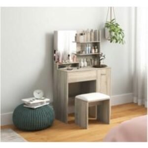 Natural Wood Dressing Table & Stool Set with Storage - Vanity Desk