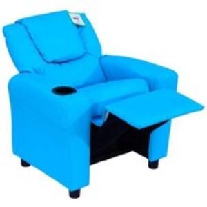 Kids Faux Leather Recliner Armchair with Cup Holder - Blue