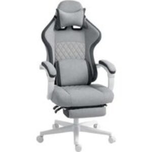 Grey Velvet Ergonomic Gaming Recliner Chair with Footrest & Lumbar Support | Wowcher