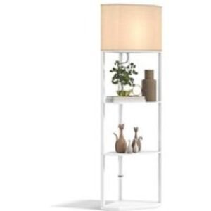 Modern Corner Floor Lamp with Shelves & Pull Chain - Space-Saving Storage