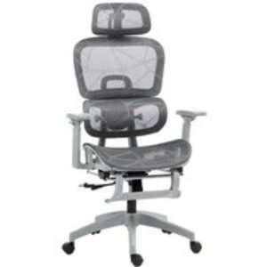 Ergonomic Grey Mesh Reclining Office Chair with Adjustable Footrest & Lumbar Support | Wowcher