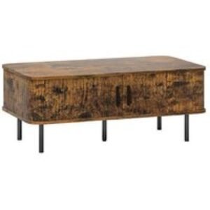 Rustic Brown Mid-Century Modern Coffee Table with Storage & Sliding Tambour Doors - MDF