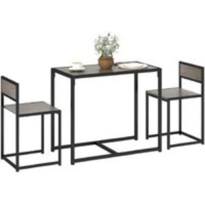 Space-Saving Metal Dining Table Set with 2 Chairs - Grey Frame