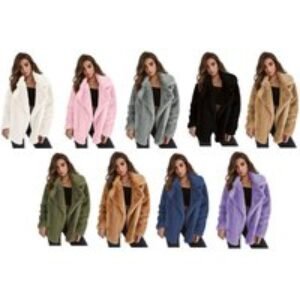 Black Women's Mid to Long Faux Fur Lapel Jacket in Versatile Colors | Wowcher