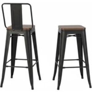 Set of 2 Industrial Metal Bar Stools with Ergonomic Backrest & Footrest | Wowcher