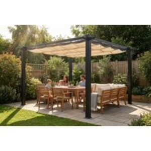 PRICE DROP! Spacious 10x10ft Pergola with Retractable Roof and Waterproof Canopy | Wowcher