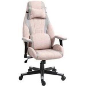 Pale Pink Velvet Ergonomic Gaming & Office Chair with Adjustable Lumbar Support & Headrest | Wowcher