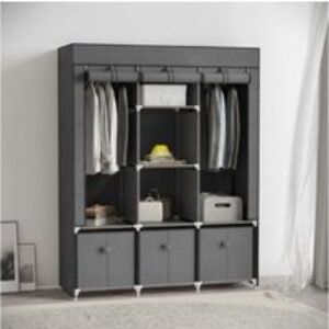 Dark Grey Fabric Wardrobe with Shelves