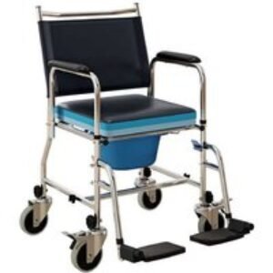 PRICE DROP! Black PU Leather Rolling Shower Commode Chair with Wheels - Portable