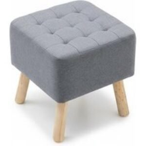 Linen Fabric Padded Wooden Leg Footstool | Wowcher