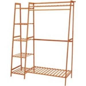 5-Tier Bamboo Garment Rack with Hooks and Shelves | Wowcher