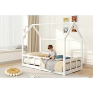 White Wooden House Bed Frame for Kids