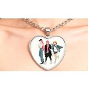 Kpop Demo Hunter- Heart Pendant Necklace - Alloy Glass Statement Chain