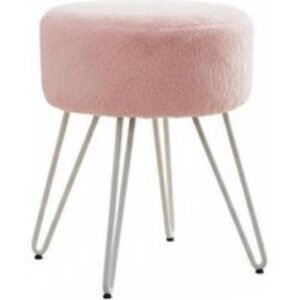 Luxurious Round Fuzzy Ottoman Vanity Stool with Plush Pink Upholstery | Wowcher