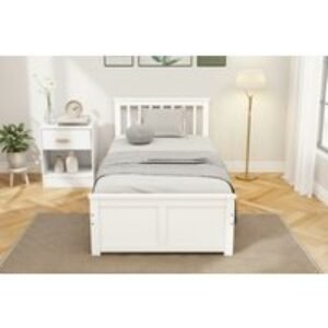 White Solid Pine Single Bed Frame with Storage Drawers - Space-Saving Bedroom Furniture | Wowcher