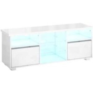 Contemporary High Gloss TV Stand Cabinet with LED Lights & Storage - MDF & Glass