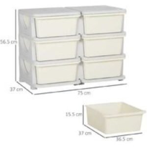 Kids Toy Storage Dresser - 6 Drawer Plastic Organiser - Cream - 3 Tier Modular Unit | Wowcher