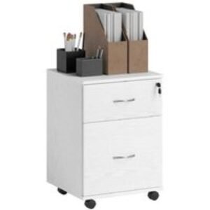 Wood-Effect Lockable Two Drawer Filing Cabinet - Mobile Office Storage | Wowcher