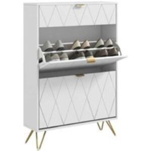 Slim White Particleboard Shoe Cabinet - 2 Flip Drawers