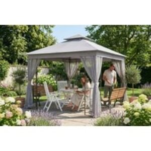 3x3m Steel Double Roof Gazebo with Netting - Weather-Resistant