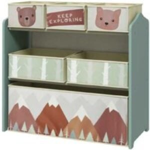 Kids Toy Storage Unit - 6 Fabric Bins - Modular Wooden Organiser for Bedrooms & Playrooms | Wowcher