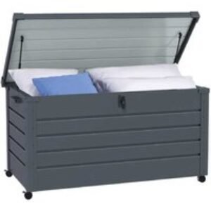 311L Galvanised Steel Lockable Garden Storage Box with Wheels - Weatherproof Outdoor Storage Solution