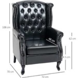 Faux Leather Wingback Chesterfield Chair - Nail Trim - Vintage Living Room Accent | Wowcher