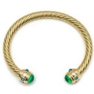 Luxenter Sirose Green Crystal 18k Gold Plated Cuff Bracelet - Bold Statement Bangle