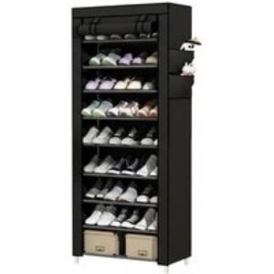 Modern 10-Tier Shoe Cabinet with Roll-Up Door - Side Storage Pockets & Spacious Design | Wowcher