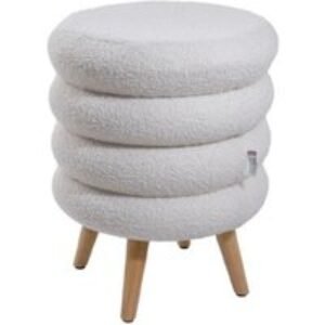 Teddy Fleece Upholstered Footstool with Wooden Legs - Sculptural Design for Modern Homes | Wowcher