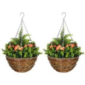 PRICE DROP! 2x Faux Lisianthus Hanging Flower Baskets - Realistic Plastic