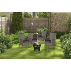 4pc Grey Rattan Dining Chair Set with Cushions - Weather-Resistant Outdoor Patio Seating | Wowcher