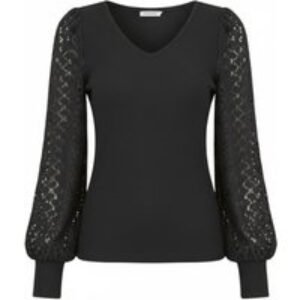 Beige Women's V-Neck Long Bubble Sleeve Lace Top - 5 Sizes