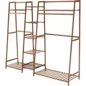 Spacious Bamboo Garment Rack With Multiple Shelves & Hanging Rods | Wowcher
