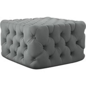 Elegantly Quilted Grey Velvet Footstool with Buttoned Tufted Design