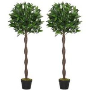 2× Bay Laurel Ball Trees with Pots - 120cm Evergreen Topiary Pair | Wowcher