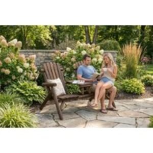 Weather-Resistant Fir Wood 2-Seater Garden Bench with Table - Slanted Patio Lounger