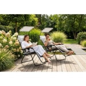 2× Zero Gravity Reclining Sun Lounger Chairs - Steel Frame