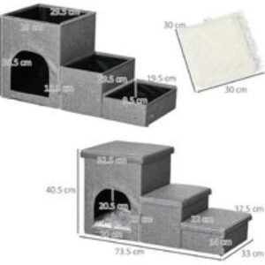 3-Step Dog Ramp & House with Plush Cushion - Multi-Function Pet Stairs for Small Breeds