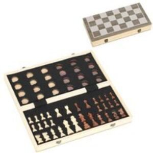 15 Inch Foldable Wooden Chess & Draughts Set - Portable Family Game