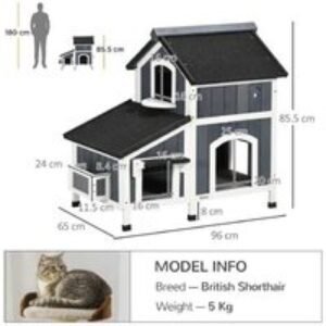 Outdoor Wooden Cat House - Grey - Weatherproof Shelter with Planter