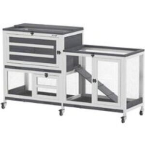 2-Tier Rabbit Hutch with Wheels & Tray - Easy Clean Portable Cage for 2-3 Rabbits or Small Pets | Wowcher