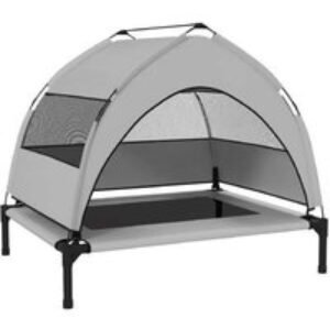 Elevated Cooling Dog Bed with Canopy - Portable Outdoor Pet Lounger for S/M Dogs (76x61x60cm) | Wowcher