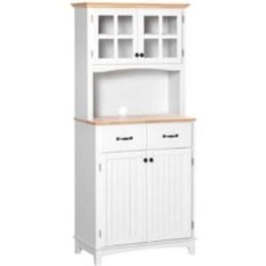 Freestanding Wooden Kitchen Cupboard with Framed Glass Doors & Drawers - Coastal Storage Unit | Wowcher