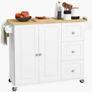 Wooden Kitchen Island Storage Trolley with Drop Leaf