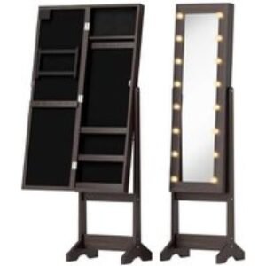 Freestanding Mirror Jewellery Cabinet with LED Lights - MDF Storage Organiser | Wowcher