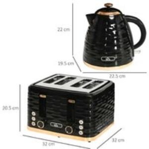 Sleek Black Kettle & 4-Slice Toaster Set