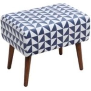 Chic Mid-Century Ottoman with Blue Lattice and Walnut Rubberwood Legs | Wowcher